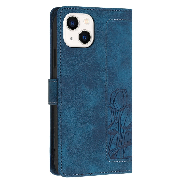 For iPhone 15 Tulips Embossed Leather Phone Case with Lanyard