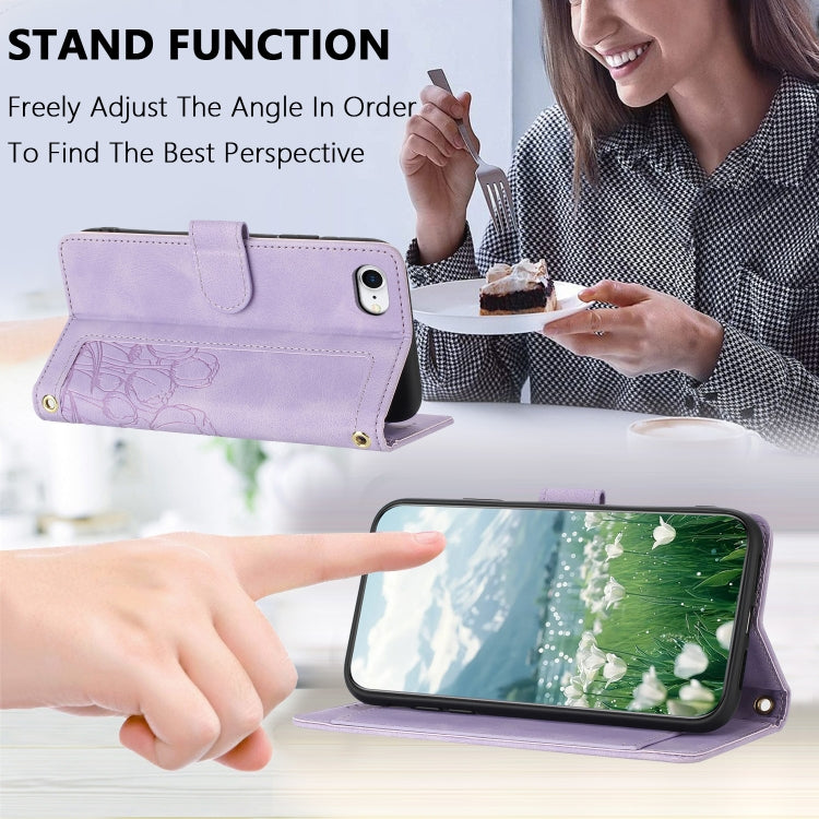 For iPhone SE 2022 / 2020 Tulips Embossed Leather Phone Case with Lanyard