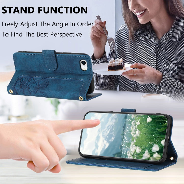 For iPhone SE 2022 / 2020 Tulips Embossed Leather Phone Case with Lanyard
