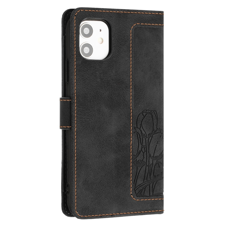 For iPhone 12 mini Tulips Embossed Leather Phone Case with Lanyard