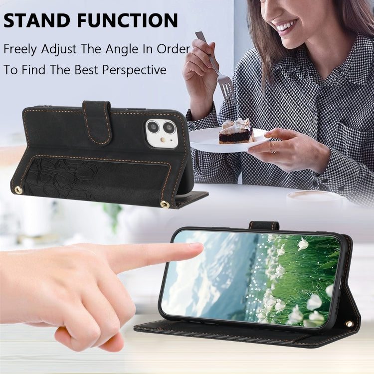 For iPhone 12 mini Tulips Embossed Leather Phone Case with Lanyard