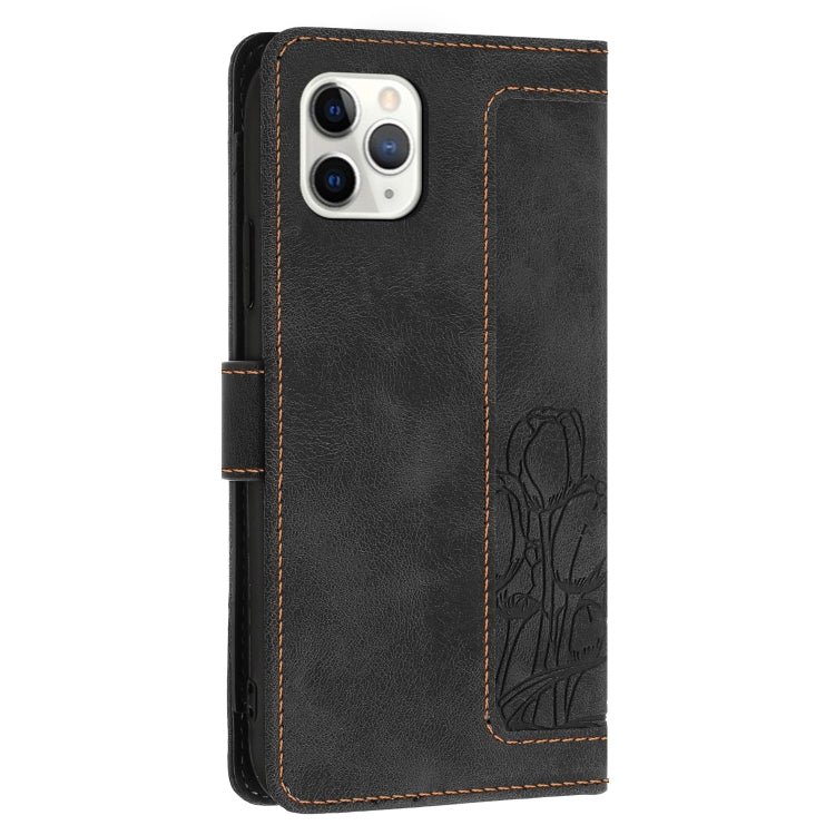 For iPhone 11 Pro Max Tulips Embossed Leather Phone Case with Lanyard