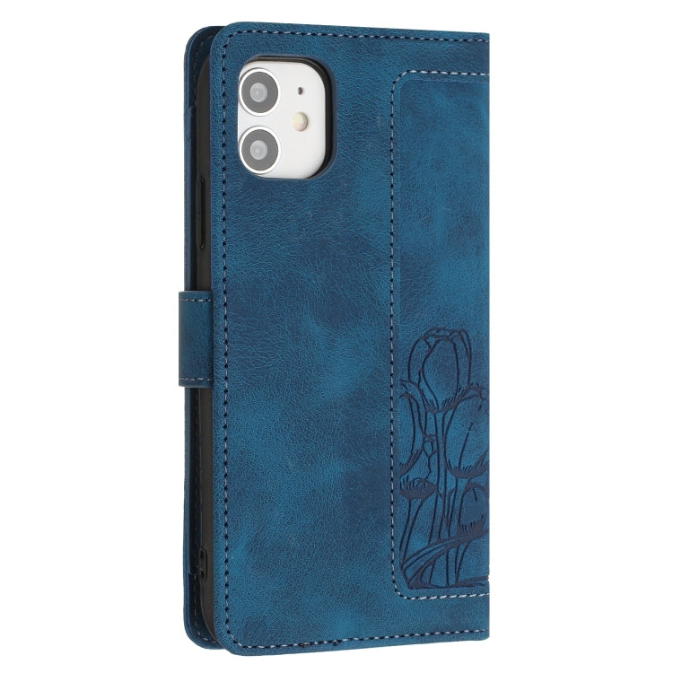 For iPhone 11 Tulips Embossed Leather Phone Case with Lanyard