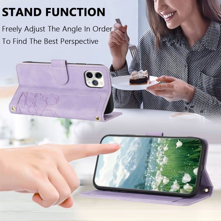 For iPhone 11 Pro Tulips Embossed Leather Phone Case with Lanyard