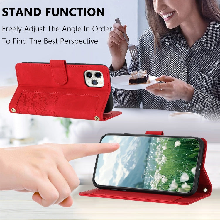 For iPhone 11 Pro Tulips Embossed Leather Phone Case with Lanyard