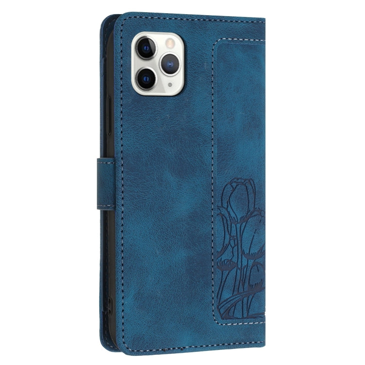For iPhone 11 Pro Tulips Embossed Leather Phone Case with Lanyard