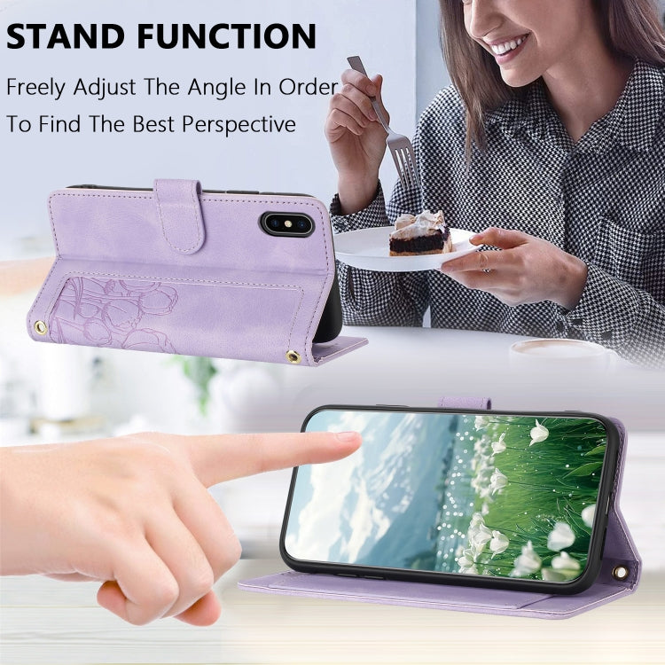 For iPhone XS / X Tulips Embossed Leather Phone Case with Lanyard