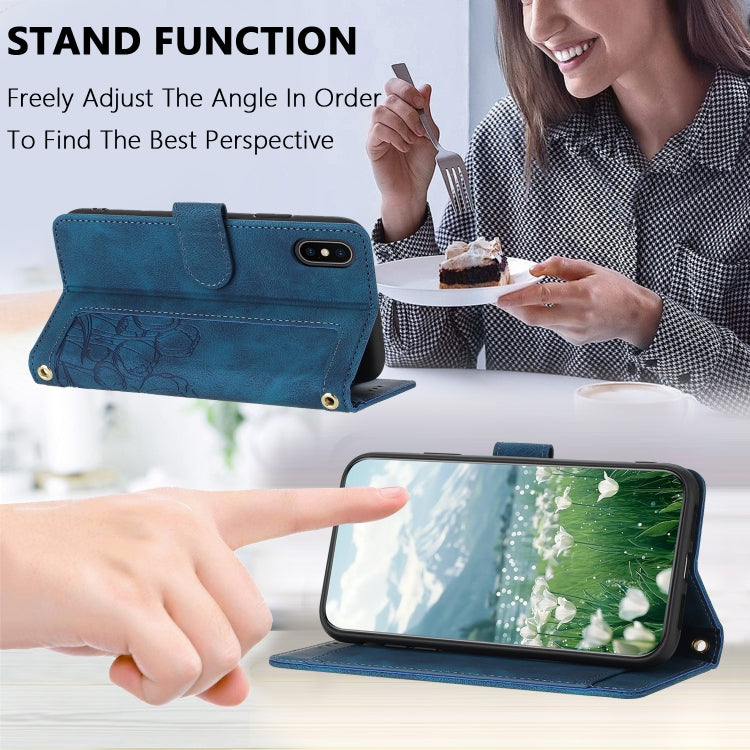 For iPhone XS / X Tulips Embossed Leather Phone Case with Lanyard