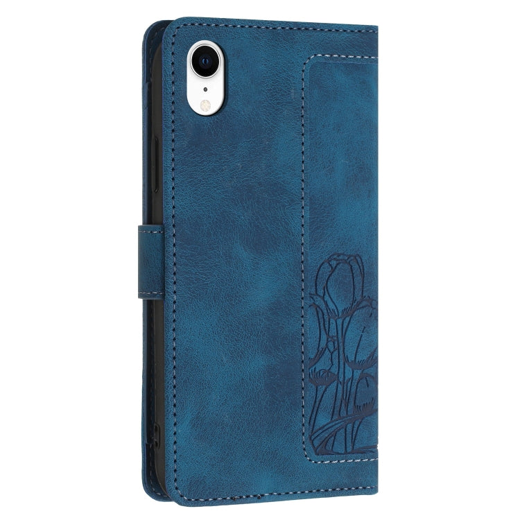 For iPhone XR Tulips Embossed Leather Phone Case with Lanyard