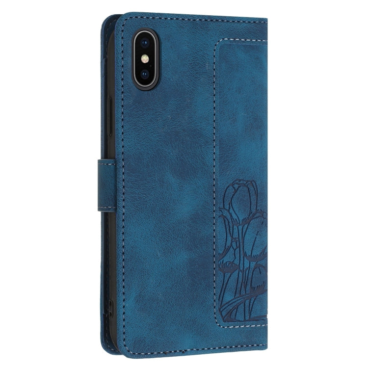 For iPhone XS Max Tulips Embossed Leather Phone Case with Lanyard
