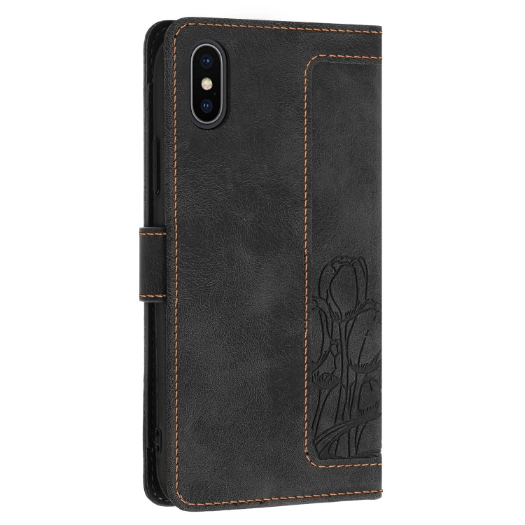 For iPhone XS Max Tulips Embossed Leather Phone Case with Lanyard