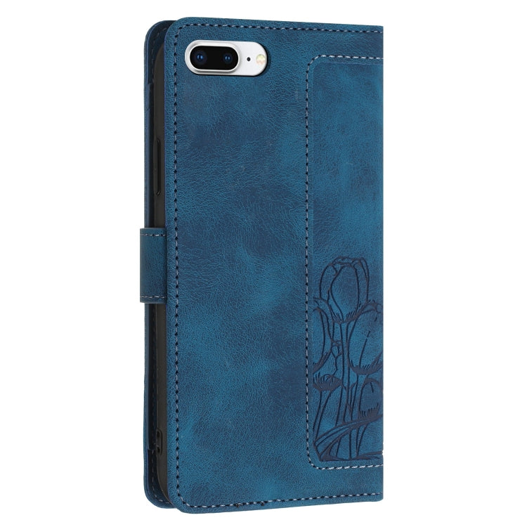 For iPhone 8 Plus / 7 Plus Tulips Embossed Leather Phone Case with Lanyard