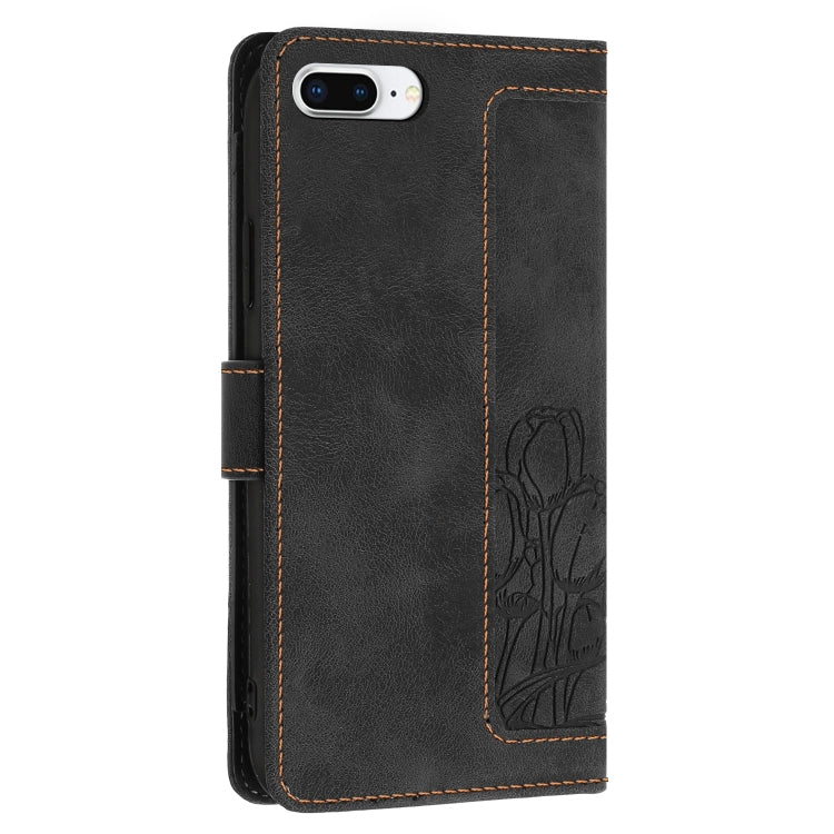 For iPhone 8 Plus / 7 Plus Tulips Embossed Leather Phone Case with Lanyard