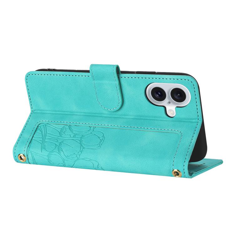 For iPhone 17 Tulips Embossed Leather Phone Case with Lanyard