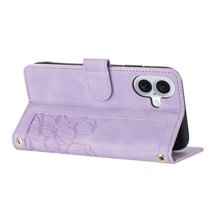 For iPhone 17 Tulips Embossed Leather Phone Case with Lanyard