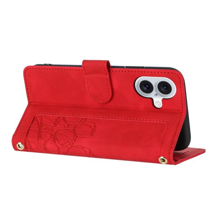For iPhone 17 Tulips Embossed Leather Phone Case with Lanyard