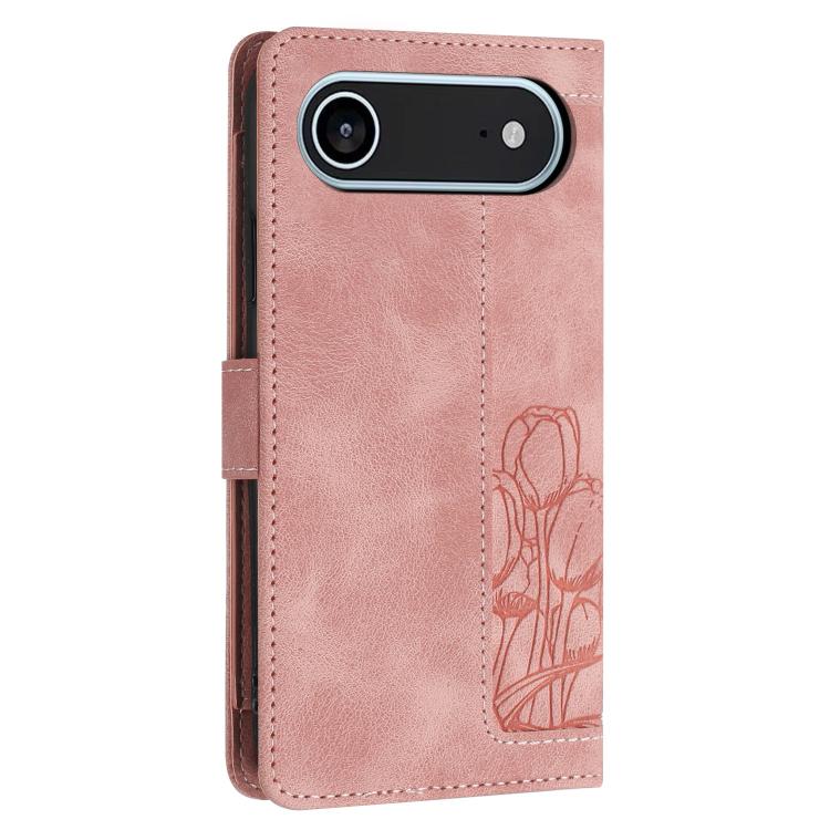 For iPhone Air Tulips Embossed Leather Phone Case with Lanyard