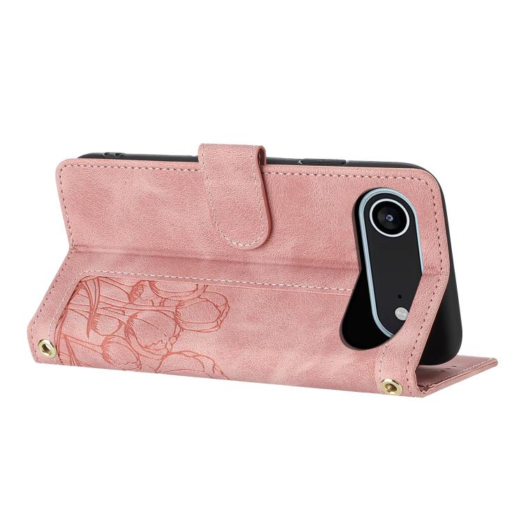 For iPhone Air Tulips Embossed Leather Phone Case with Lanyard