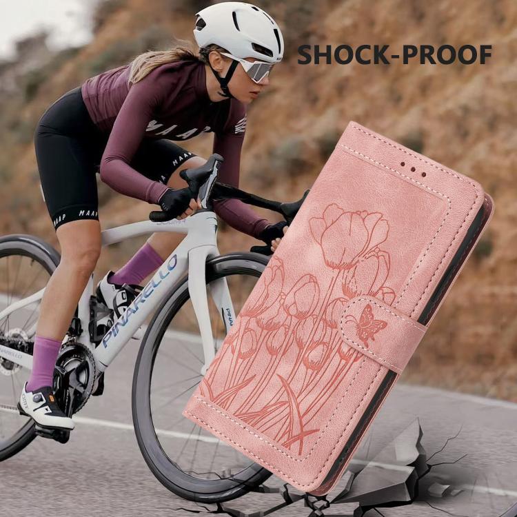 For iPhone Air Tulips Embossed Leather Phone Case with Lanyard