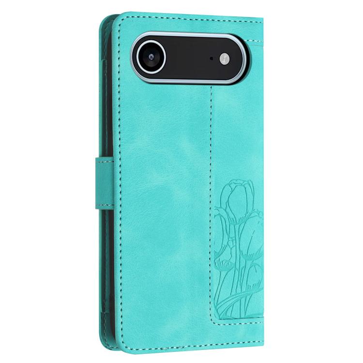 For iPhone Air Tulips Embossed Leather Phone Case with Lanyard