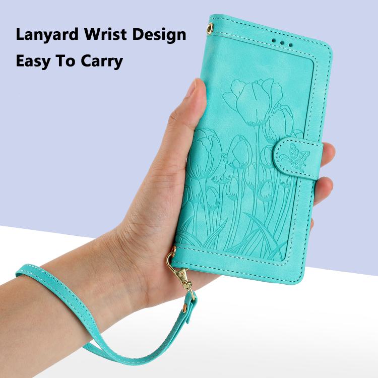 For iPhone Air Tulips Embossed Leather Phone Case with Lanyard