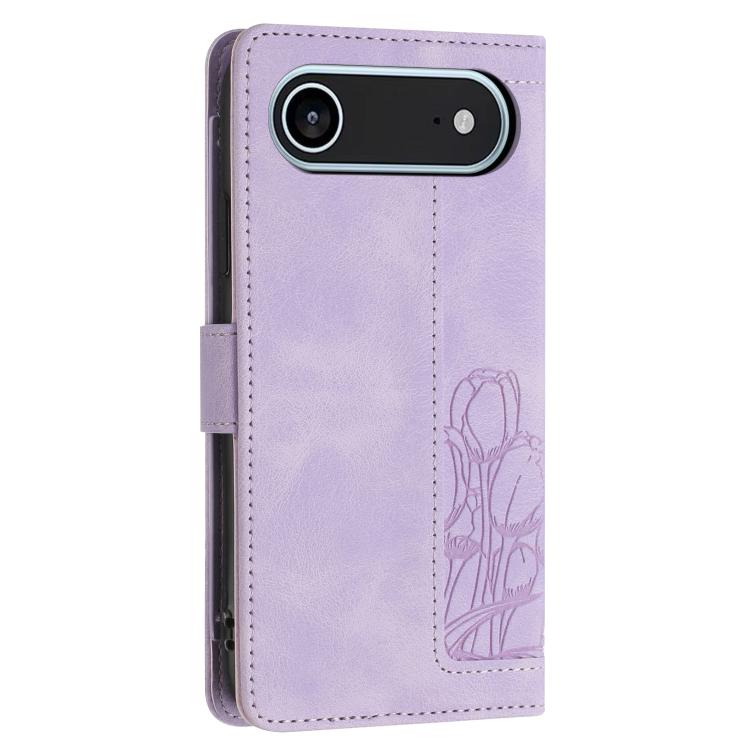 For iPhone Air Tulips Embossed Leather Phone Case with Lanyard