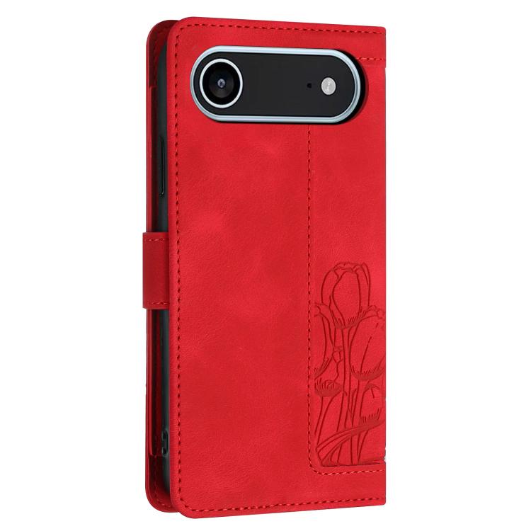 For iPhone Air Tulips Embossed Leather Phone Case with Lanyard