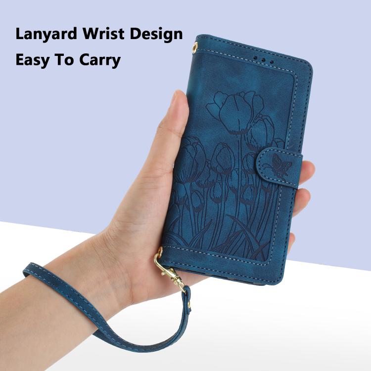 For iPhone Air Tulips Embossed Leather Phone Case with Lanyard