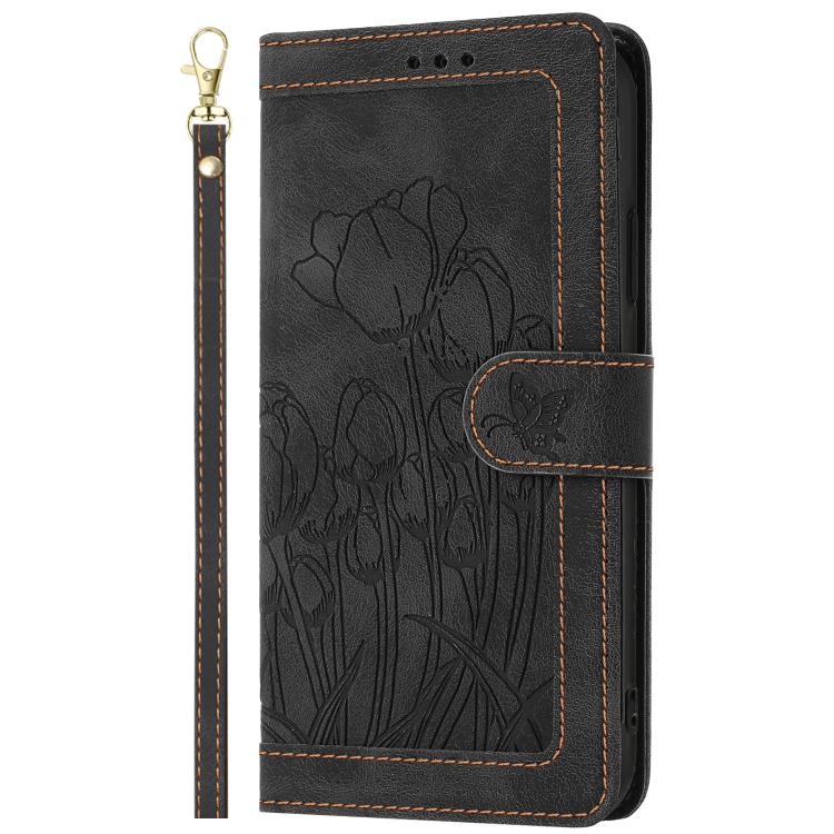 For iPhone Air Tulips Embossed Leather Phone Case with Lanyard