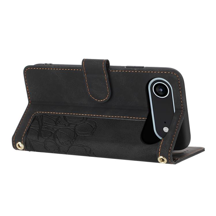 For iPhone Air Tulips Embossed Leather Phone Case with Lanyard