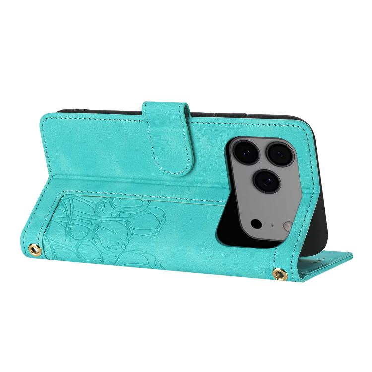 For iPhone 17 Pro Max Tulips Embossed Leather Phone Case with Lanyard