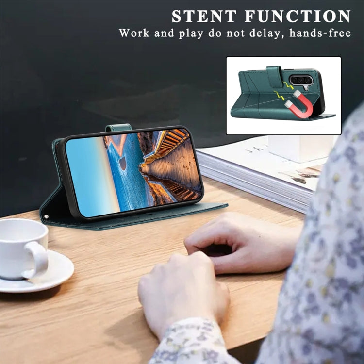 For Samsung Galaxy A36 PU Genuine Leather Texture Embossed Line Phone Case