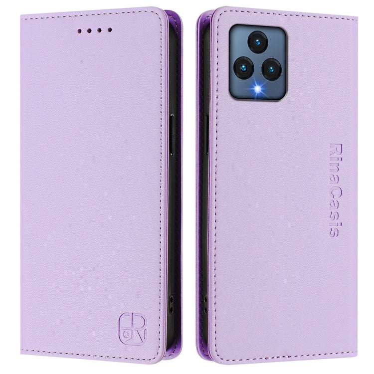 For T-Mobile Revvl 6 5G / 6X 5G RC01 Dual-Folded Magnetic Suction RFID Leather Phone Case