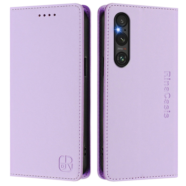 For Sony Xperia 1 V 2023 RC01 Dual-Folded Magnetic Suction RFID Leather Phone Case