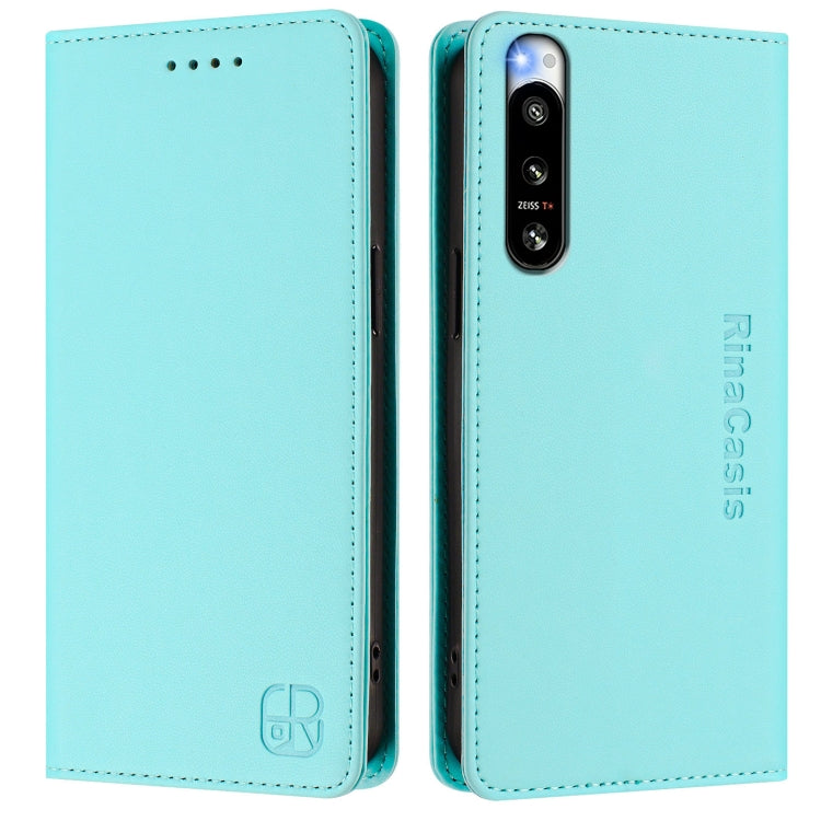 For Sony Xperia 5 IV RC01 Dual-Folded Magnetic Suction RFID Leather Phone Case