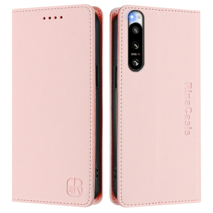 For Sony Xperia 5 IV RC01 Dual-Folded Magnetic Suction RFID Leather Phone Case