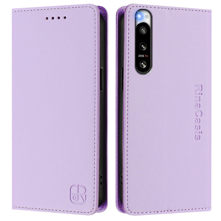 For Sony Xperia 5 IV RC01 Dual-Folded Magnetic Suction RFID Leather Phone Case