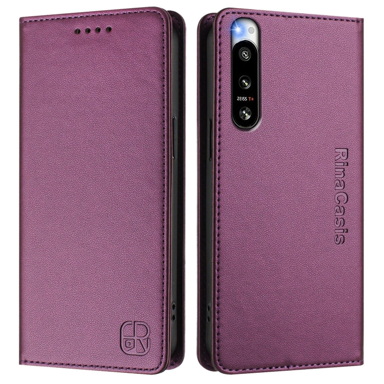 For Sony Xperia 5 IV RC01 Dual-Folded Magnetic Suction RFID Leather Phone Case