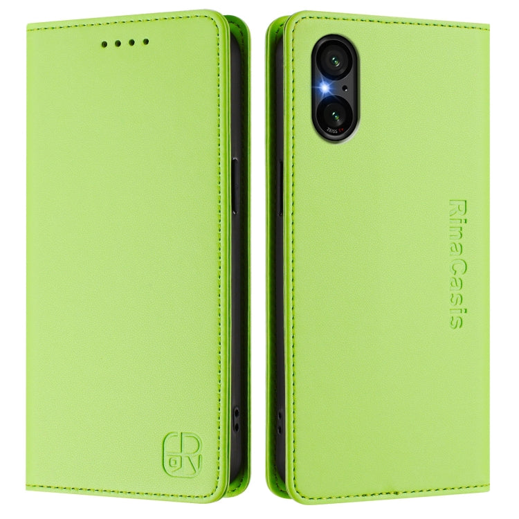 For Sony Xperia 5 V RC01 Dual-Folded Magnetic Suction RFID Leather Phone Case