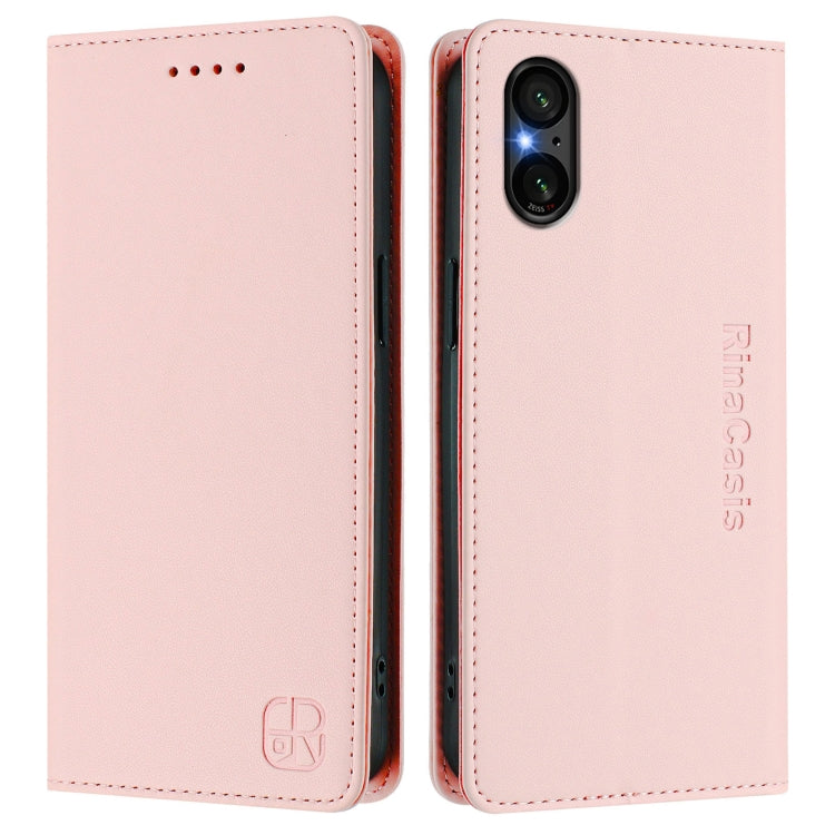 For Sony Xperia 5 V RC01 Dual-Folded Magnetic Suction RFID Leather Phone Case
