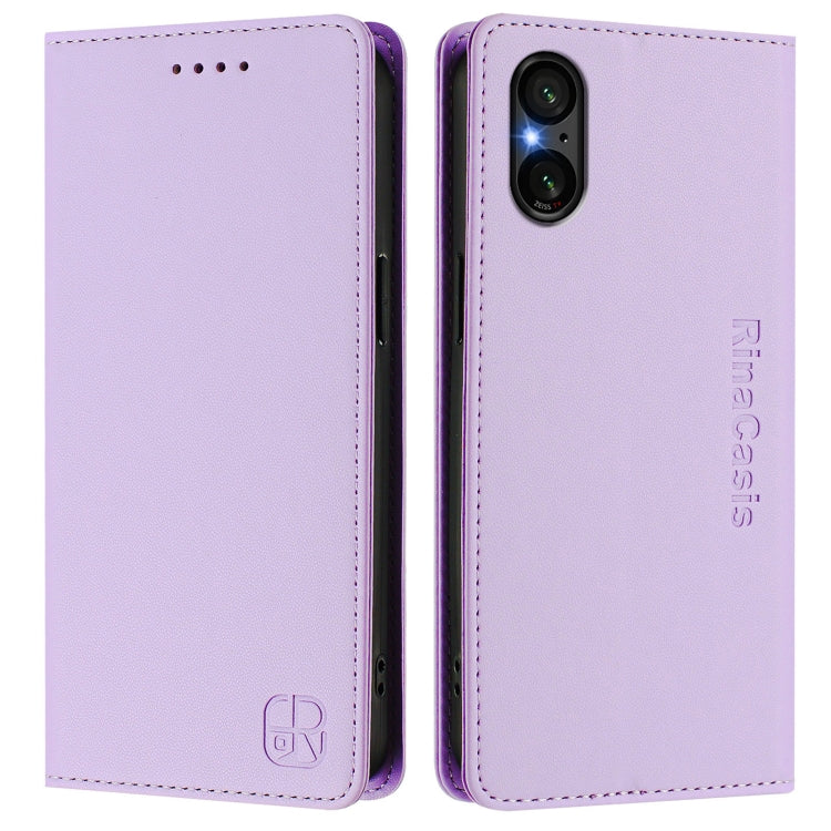 For Sony Xperia 5 V RC01 Dual-Folded Magnetic Suction RFID Leather Phone Case