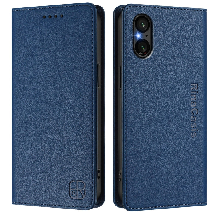 For Sony Xperia 5 V RC01 Dual-Folded Magnetic Suction RFID Leather Phone Case