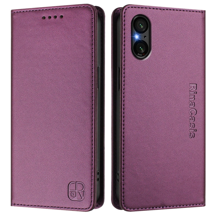 For Sony Xperia 5 V RC01 Dual-Folded Magnetic Suction RFID Leather Phone Case