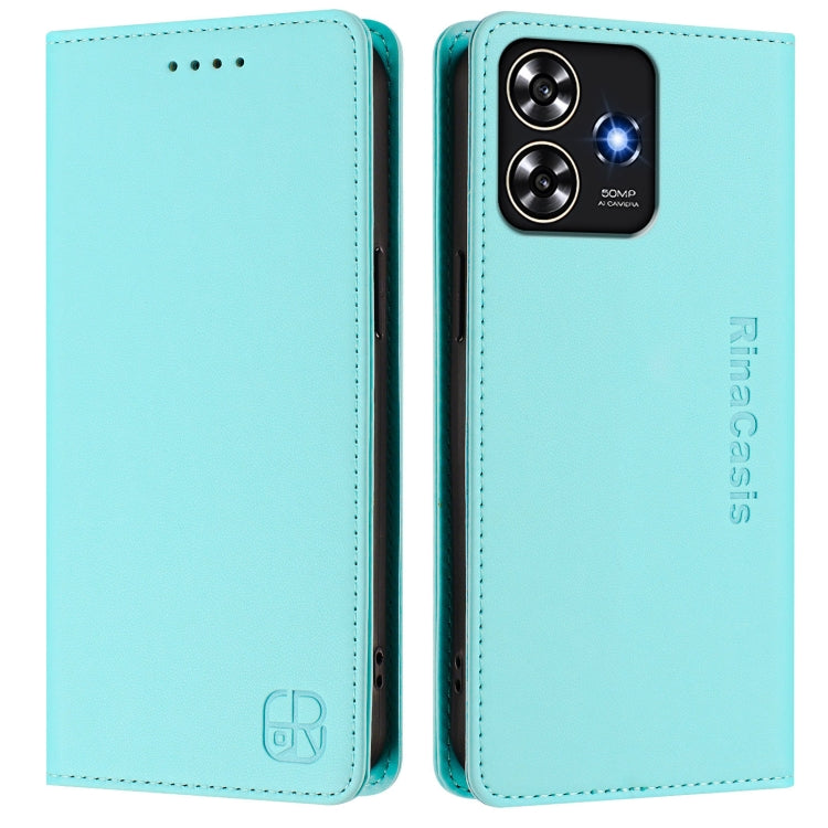 For ZTE Blade A73 4G RC01 Dual-Folded Magnetic Suction RFID Leather Phone Case