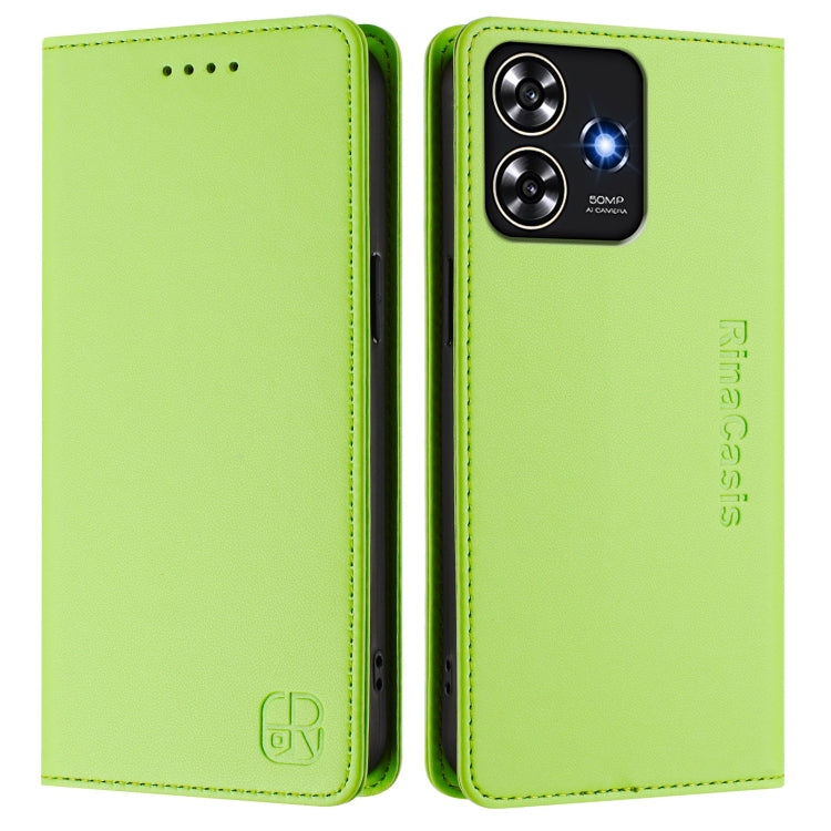For ZTE Blade A73 4G RC01 Dual-Folded Magnetic Suction RFID Leather Phone Case