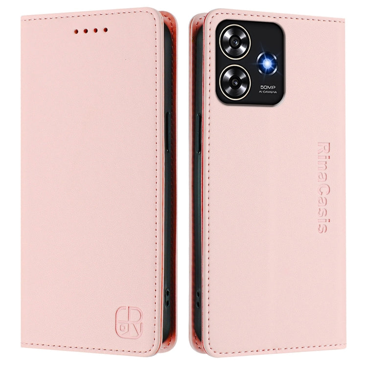 For ZTE Blade A73 4G RC01 Dual-Folded Magnetic Suction RFID Leather Phone Case