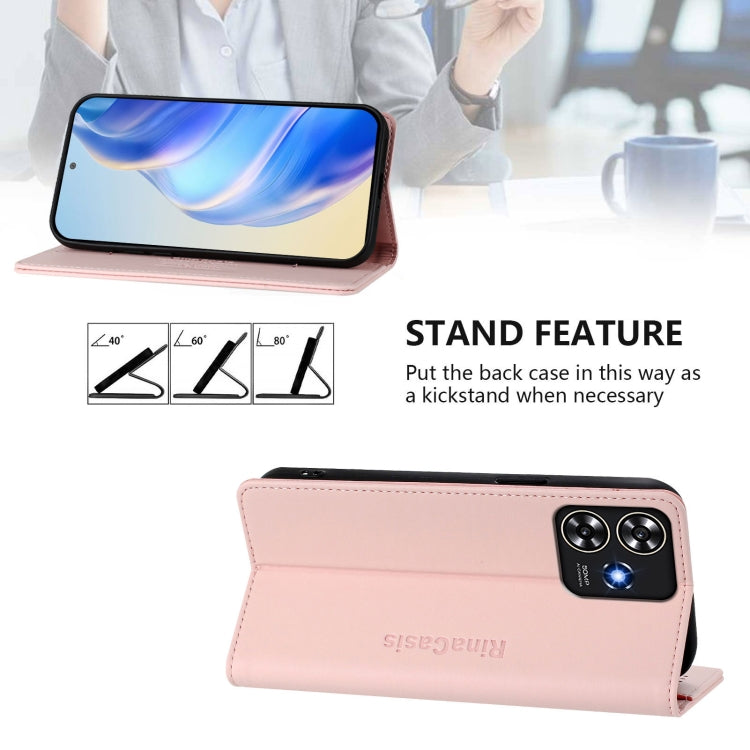 For ZTE Blade A73 4G RC01 Dual-Folded Magnetic Suction RFID Leather Phone Case