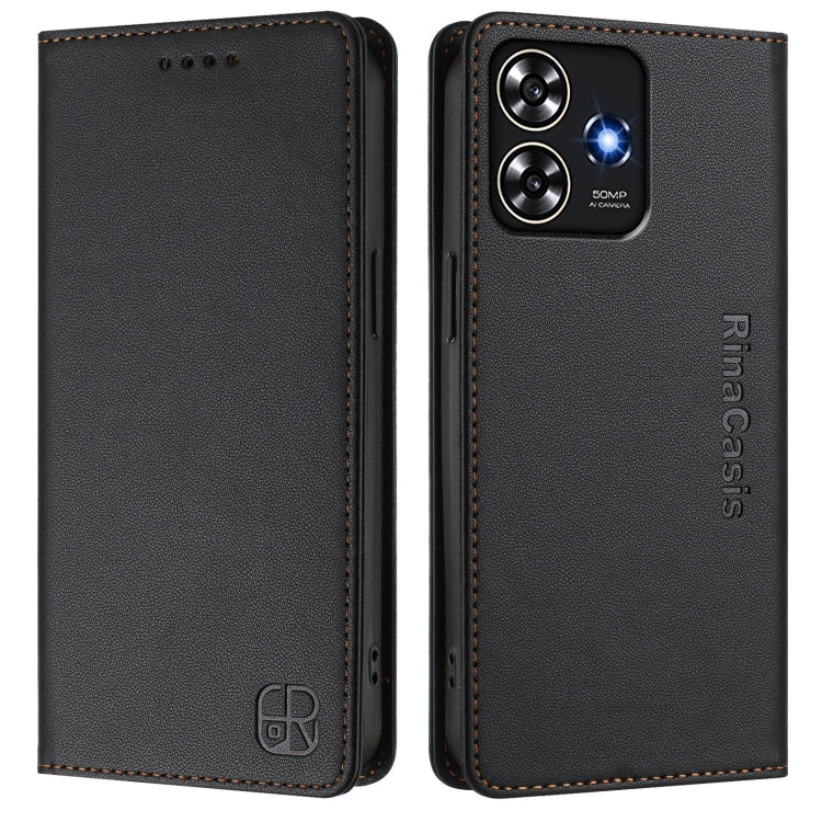 For ZTE Blade A73 4G RC01 Dual-Folded Magnetic Suction RFID Leather Phone Case