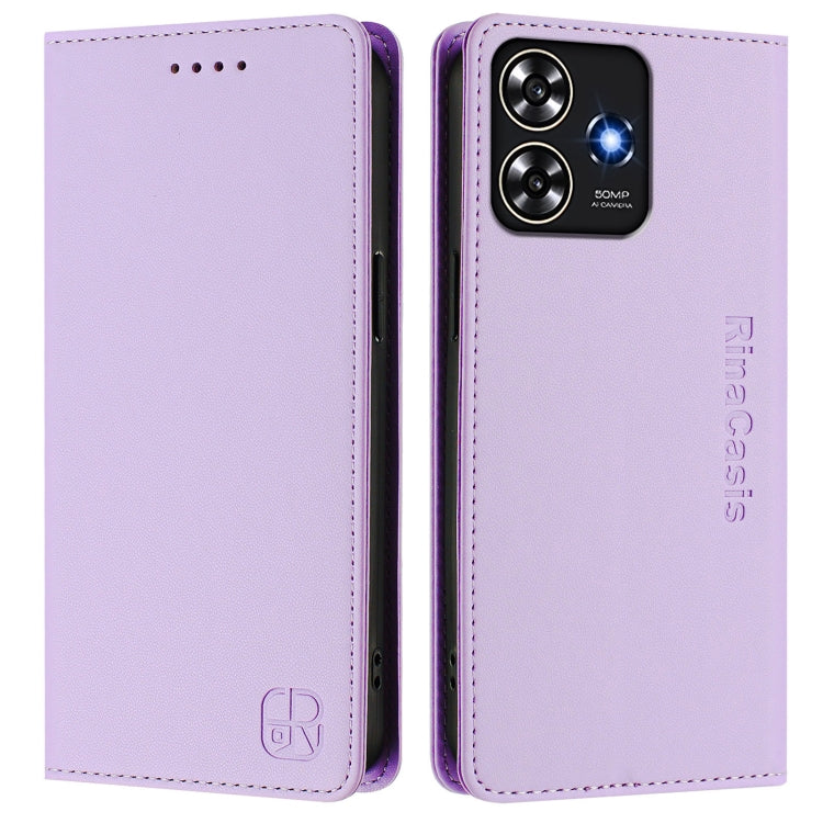 For ZTE Blade A73 4G RC01 Dual-Folded Magnetic Suction RFID Leather Phone Case