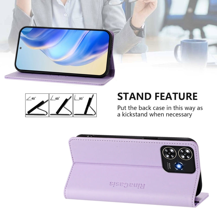 For ZTE Blade A73 4G RC01 Dual-Folded Magnetic Suction RFID Leather Phone Case